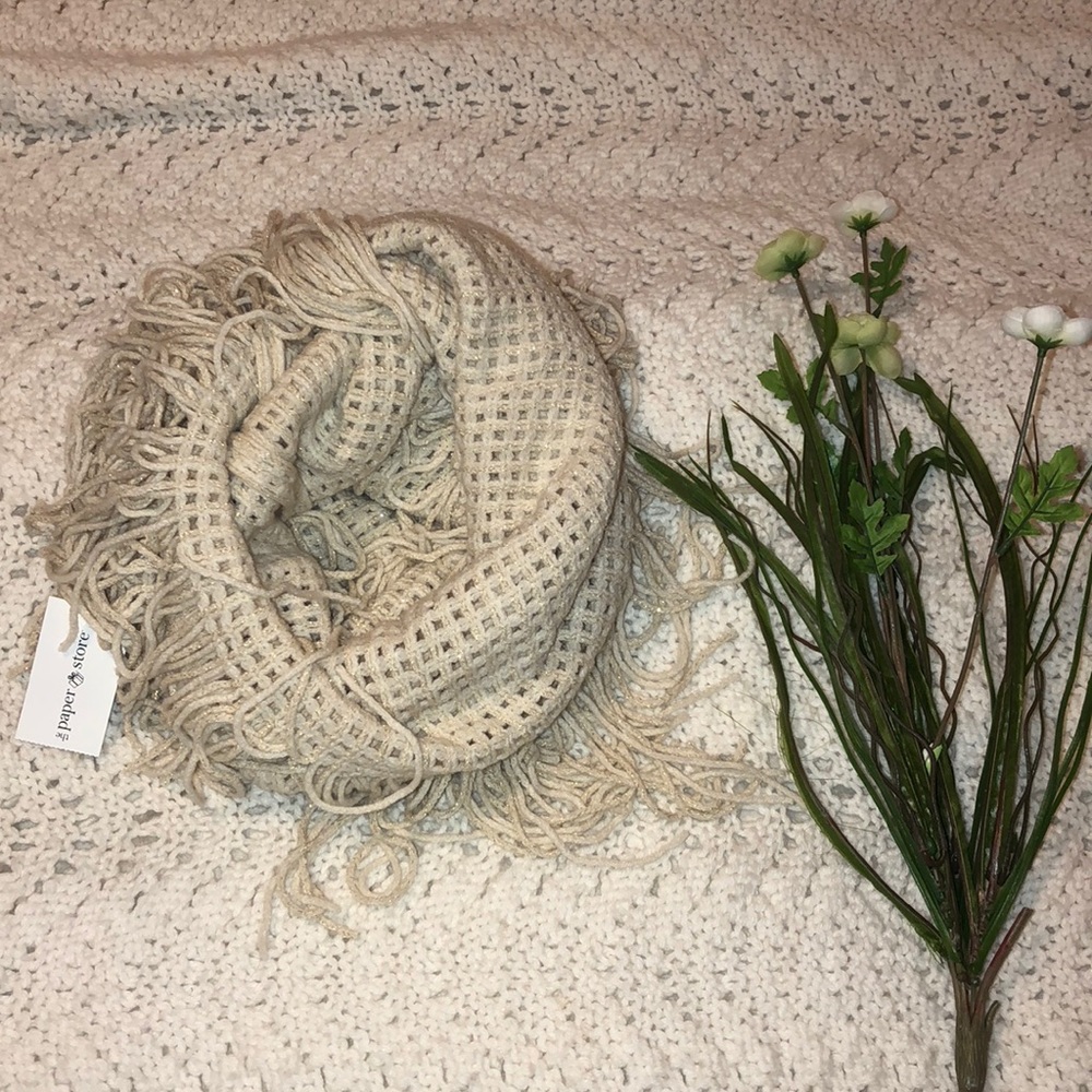 NWT! Cream infinity scarf with gold reflex’s